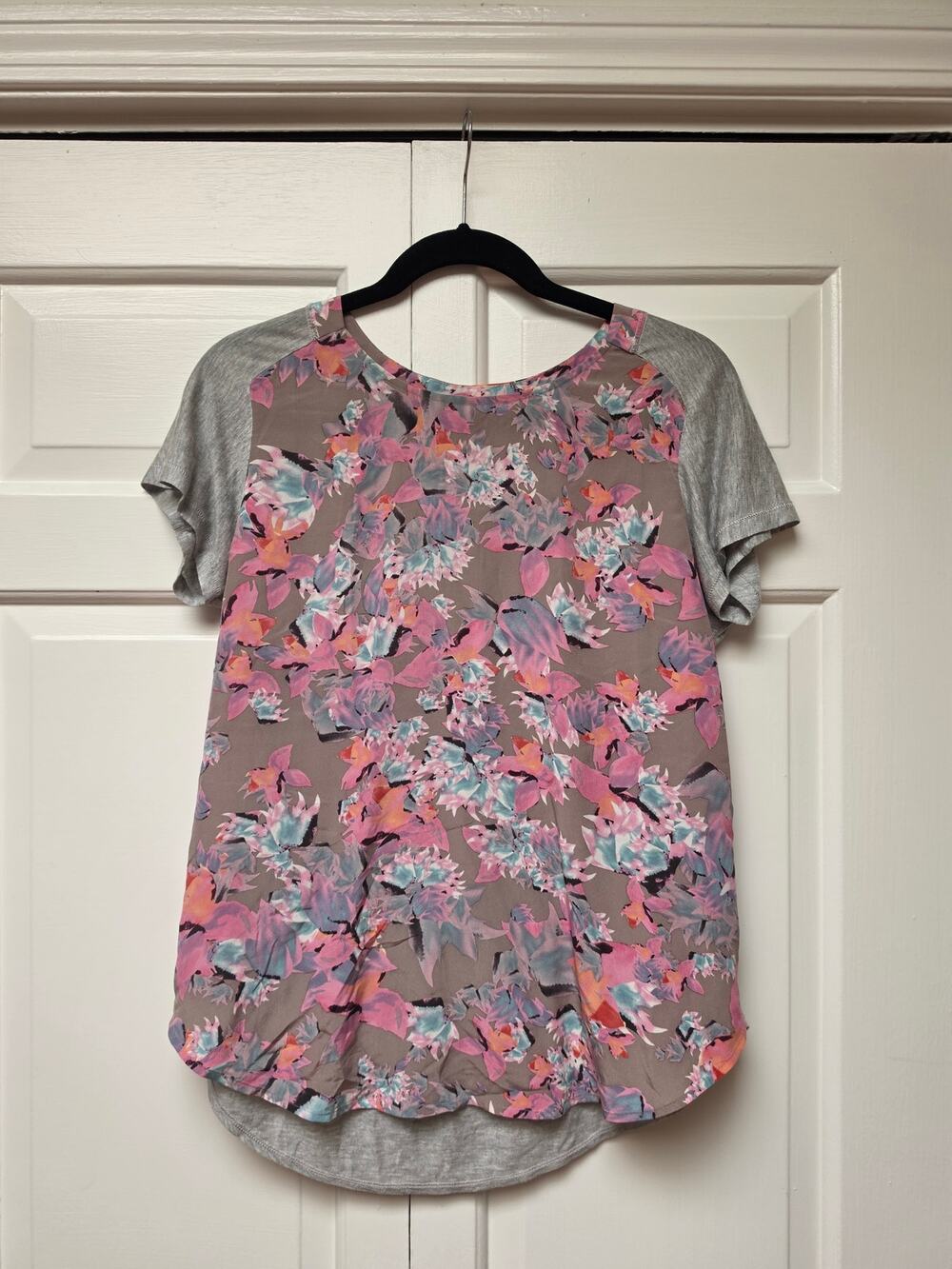 Rebecca Taylor Mixed Media Silk Floral Top 4 Small Short Sleeve Shirt